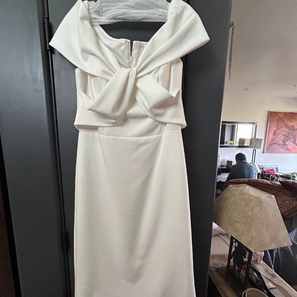 Alyce Paris ivory off-the-shoulder, fitted bridal/cocktail dress. Size 12